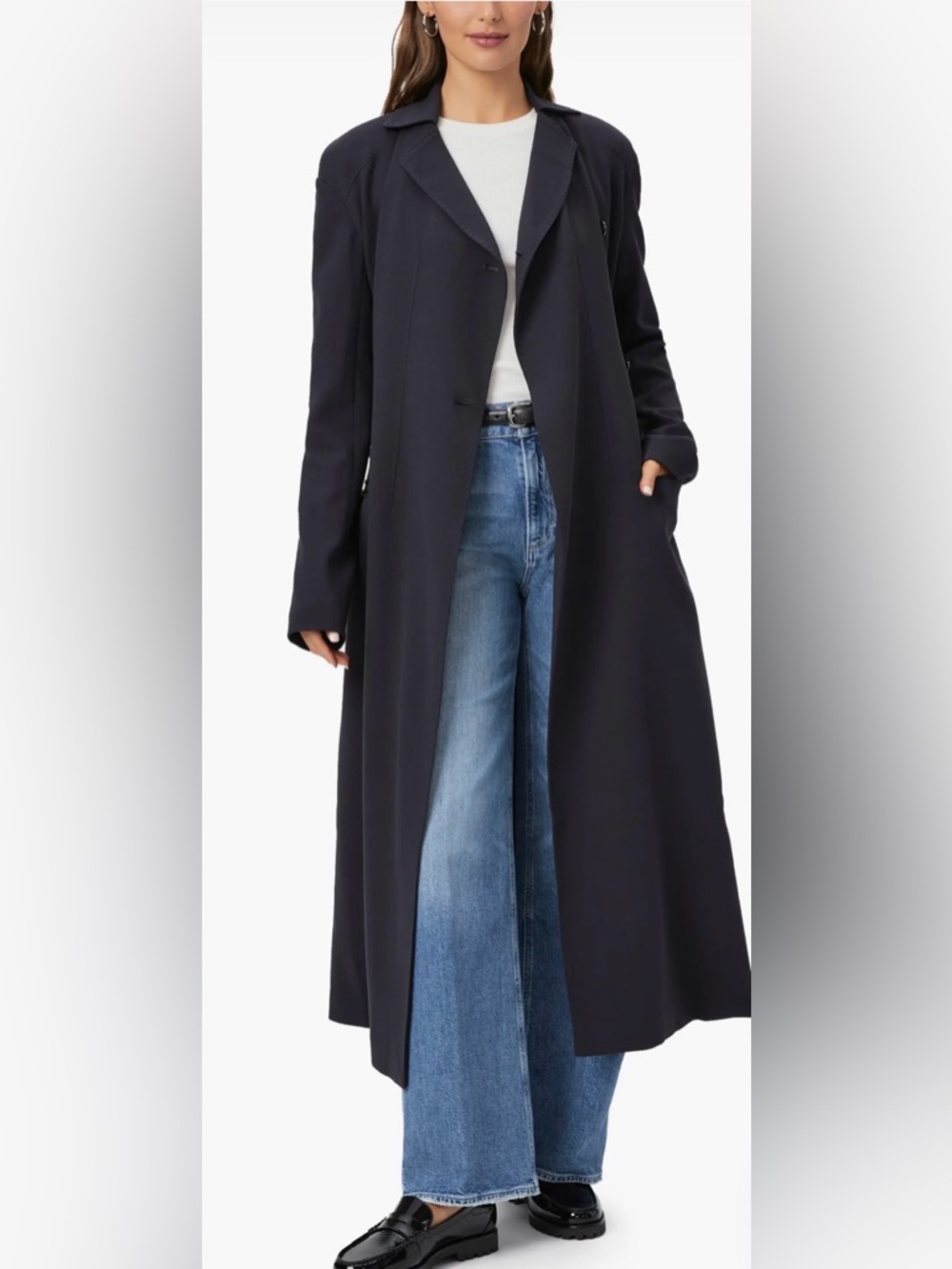 Paige Navy Rouen long belted Trench Coat Sz 2 new with tags